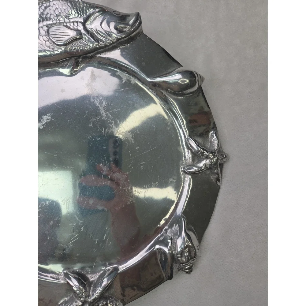 Decorative Tray Fish Starfish Shell Aluminum Silver Serving Platter Plate 13